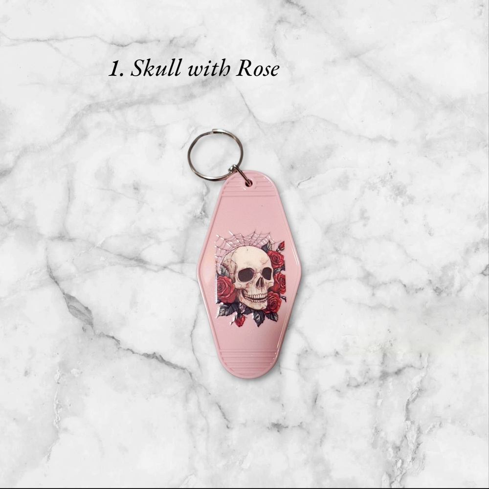 Pink Skull with Rose Keychain